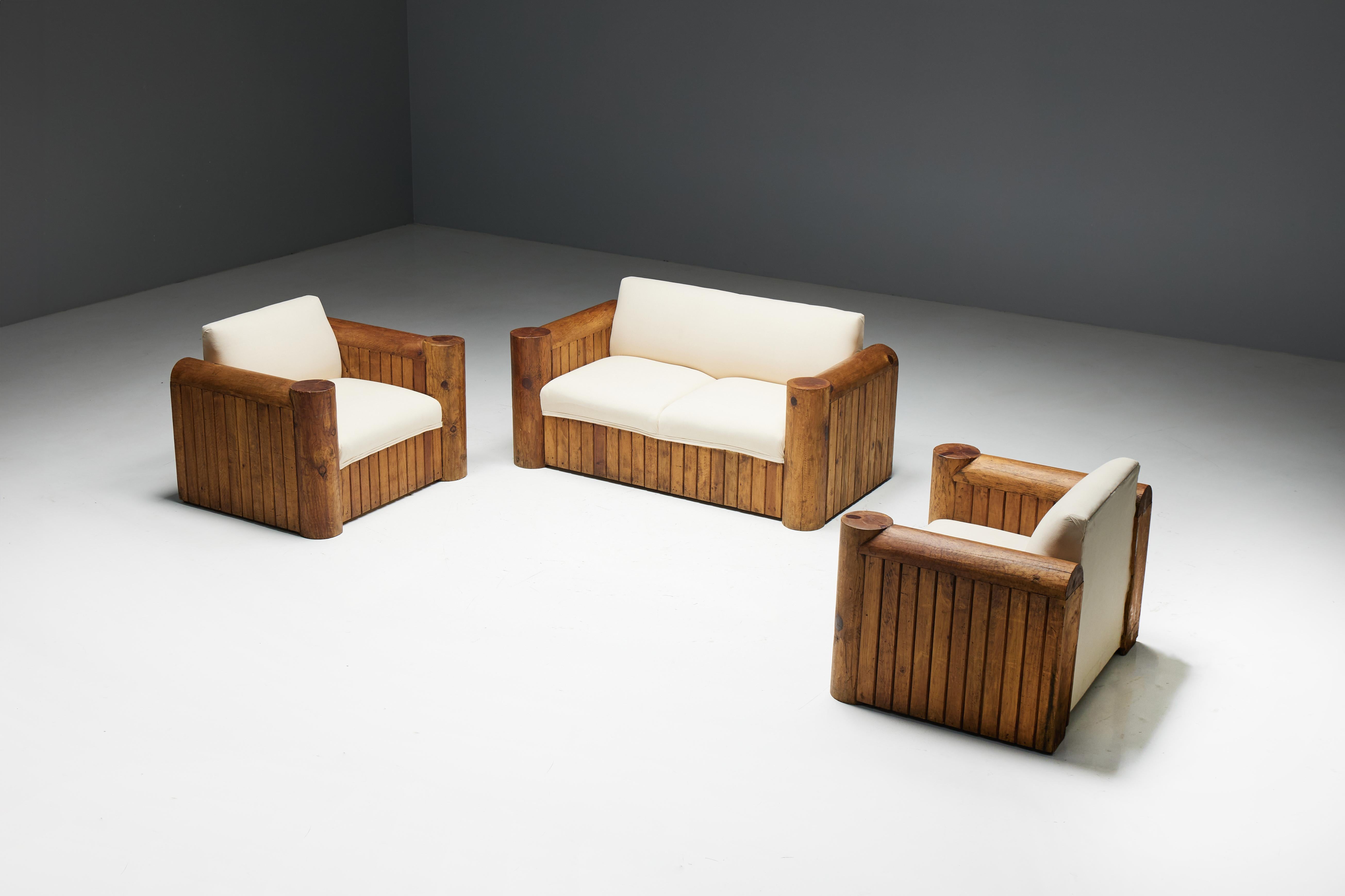 Brutalist Naive Lounge Chairs, France, 1940s 14
