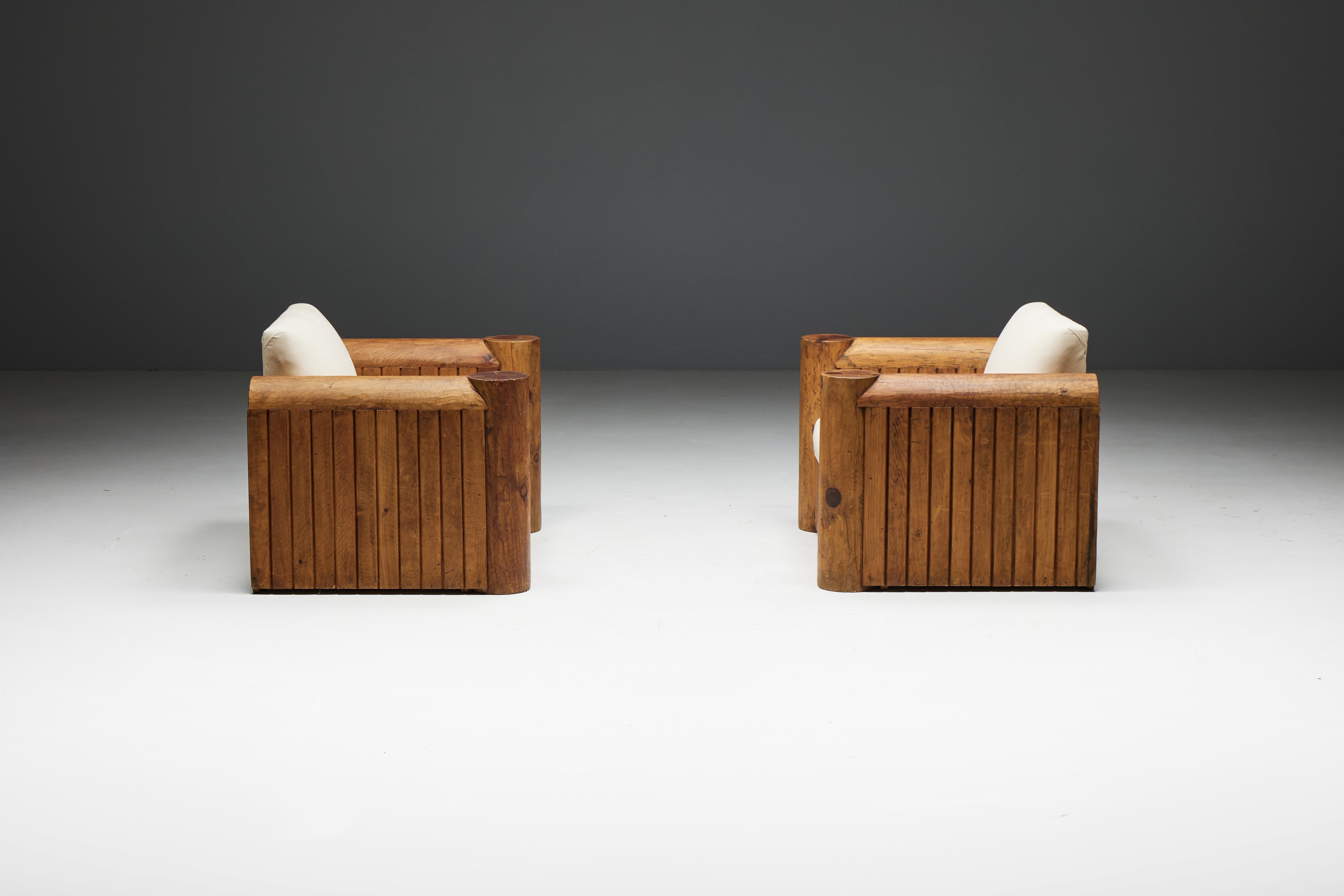 Mid-20th Century Brutalist Naive Lounge Chairs, France, 1940s For Sale