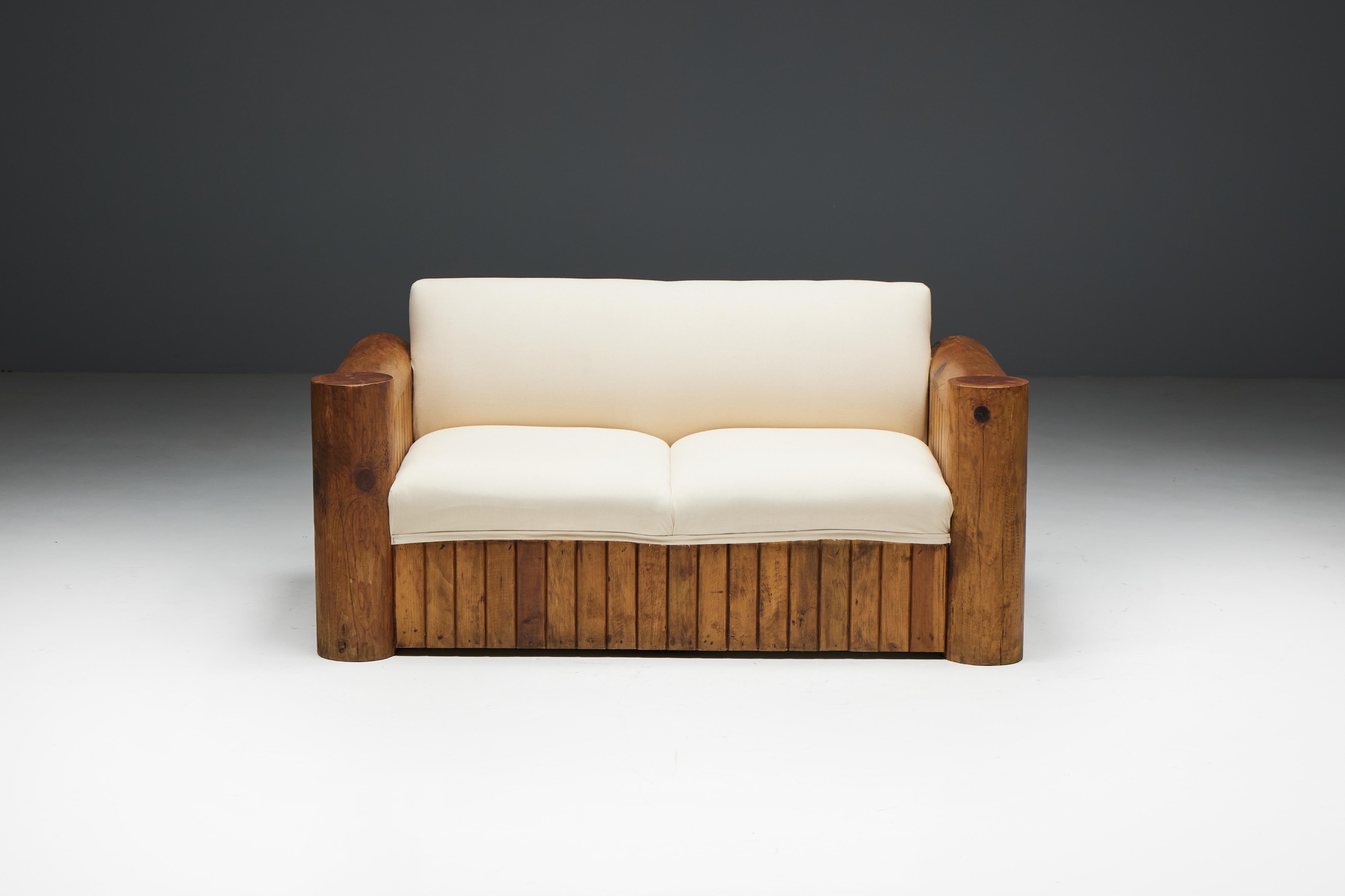 French Brutalist Naive Two-Seater Sofa, France, 1940s For Sale