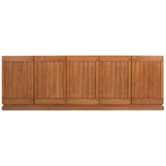 Brutalist Natural Oak Credenza with Geometric Door Panels