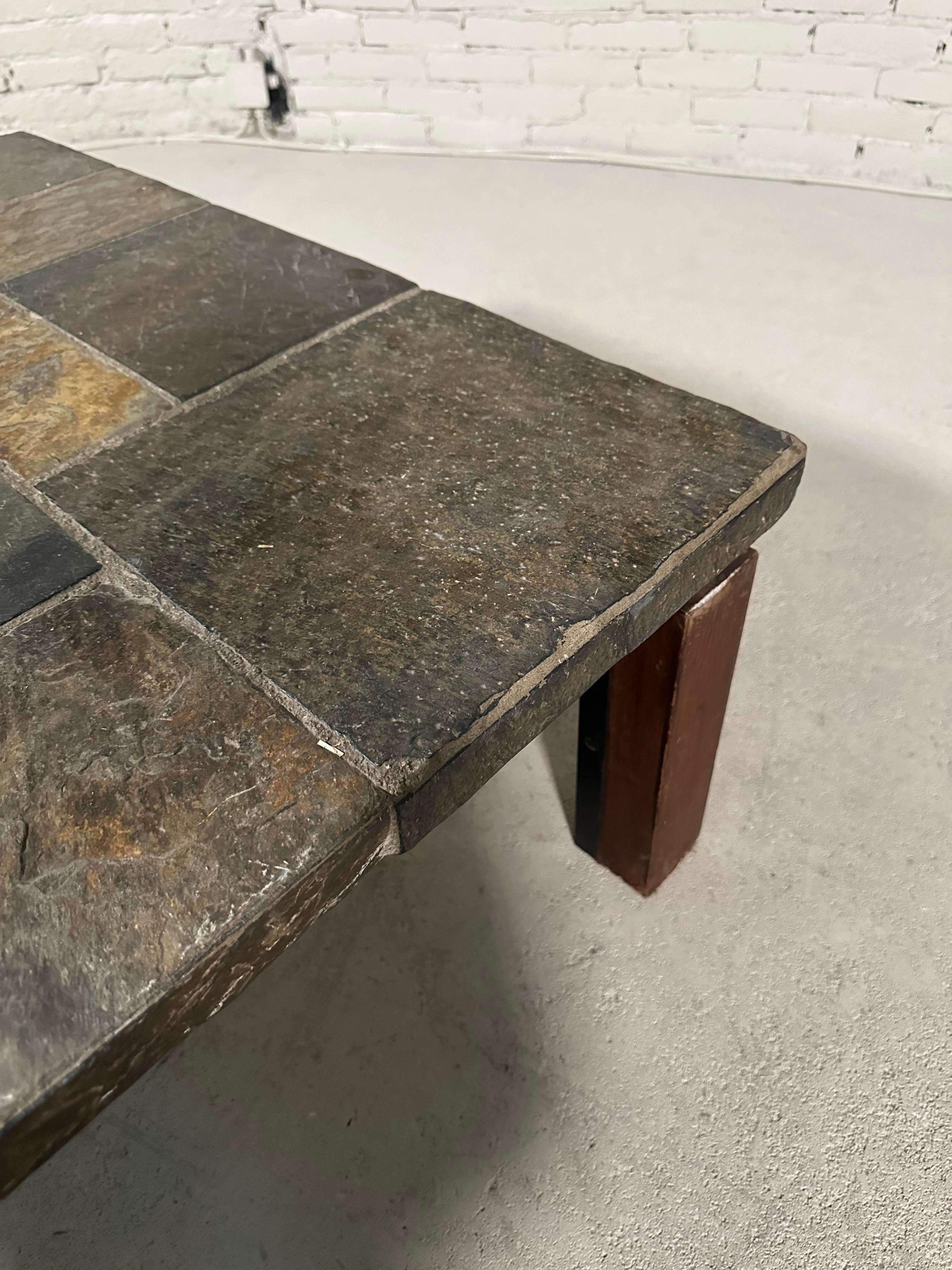 Steel Brutalist Natural Stone Coffee Table For Sale