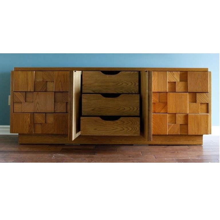 American Brutalist Natural Wood Finish Credenza by Lane Furniture