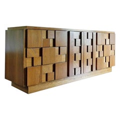Brutalist Natural Wood Finish Credenza by Lane Furniture