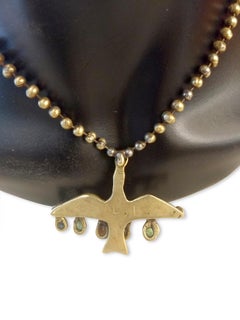 Brutalist Necklace with Bird and Small Glass Stones by Pal Kepenyes