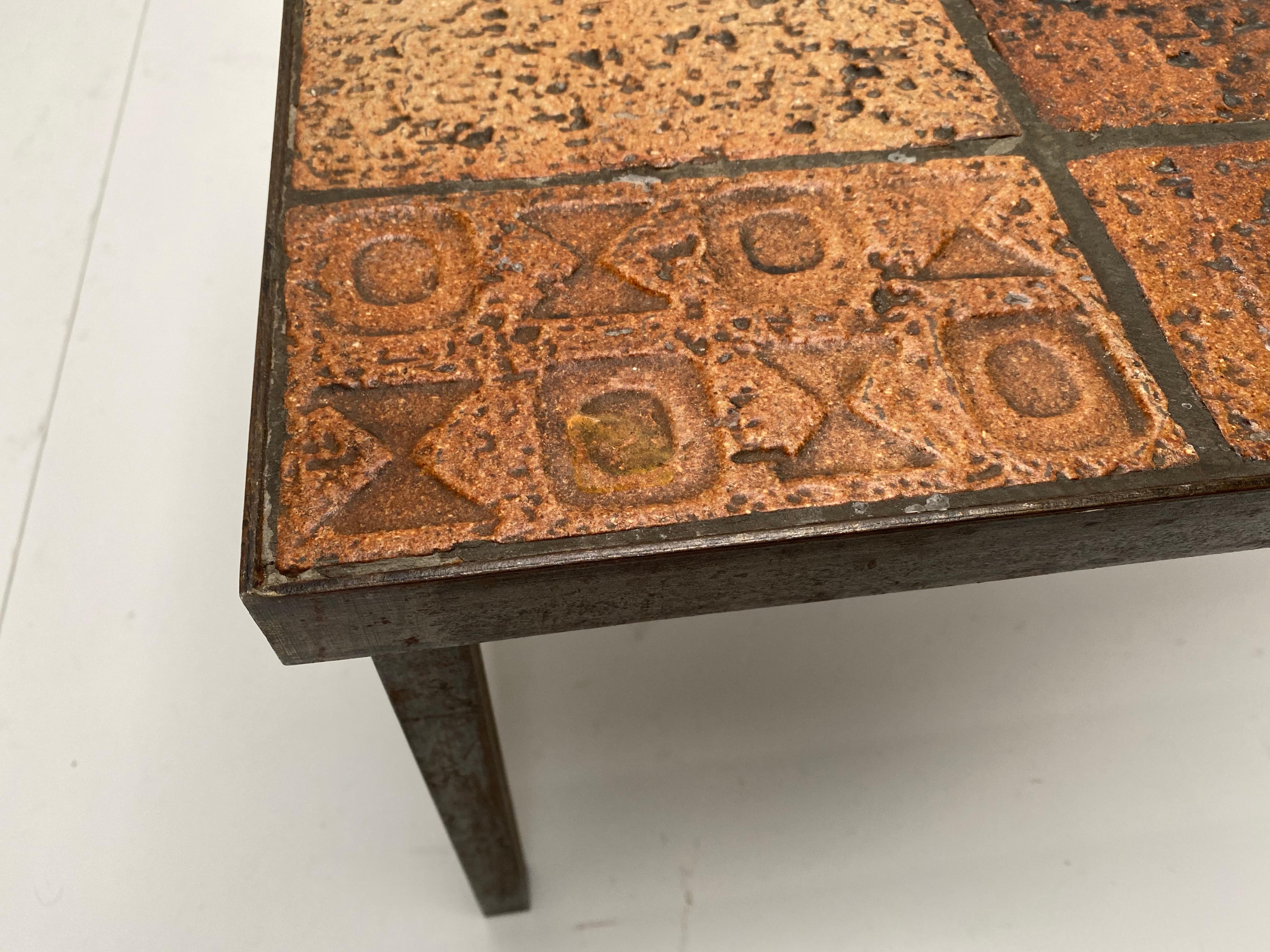Brutalist Nesting Tables Belgium 1970s Solid Steel and Ceramic Art Work Tiles For Sale 4