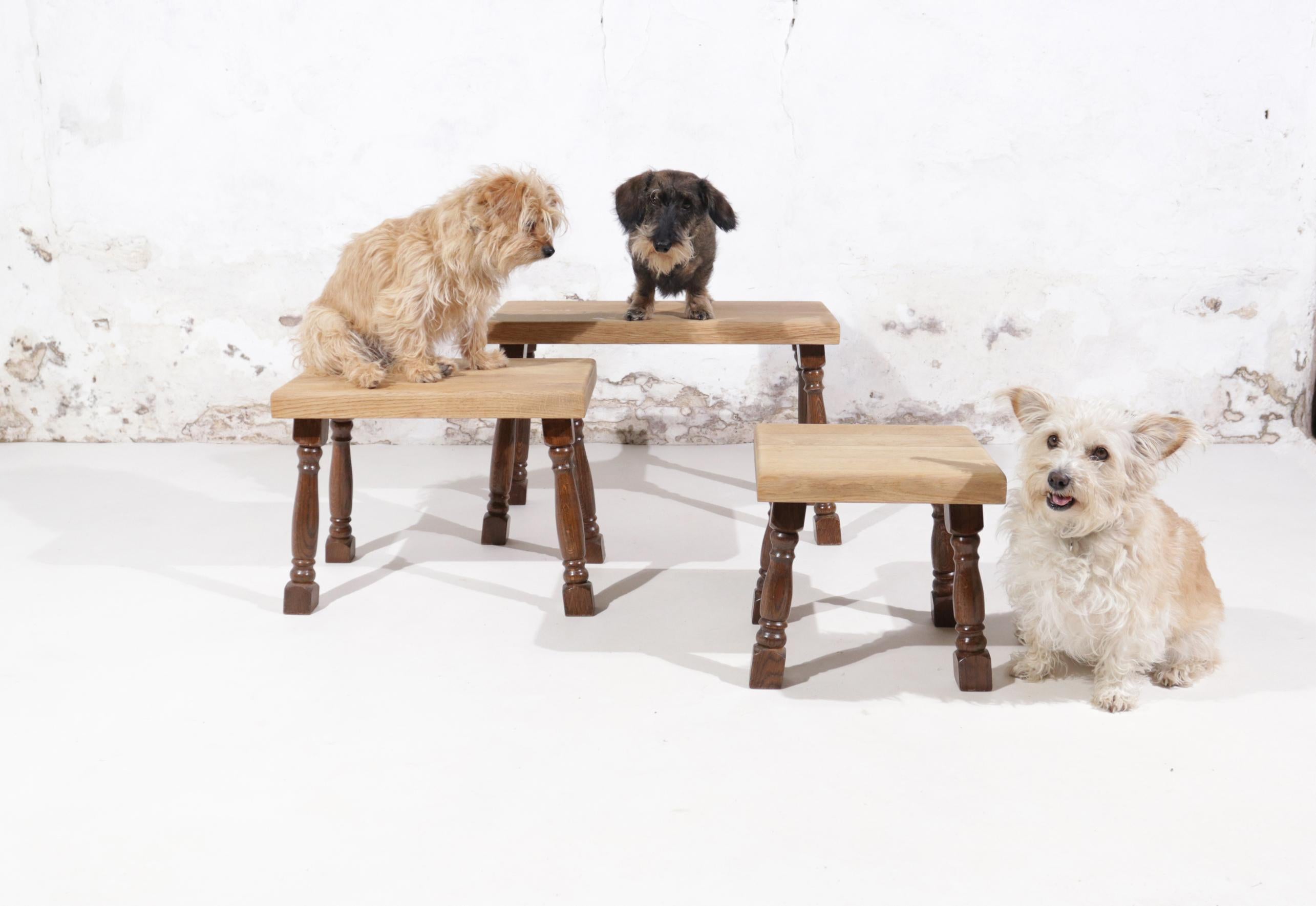 Late 20th Century Brutalist Nesting Tables Bi-Color Oak Midcentury