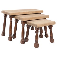 Brutalist Nesting Tables Bi-Color Oak Midcentury