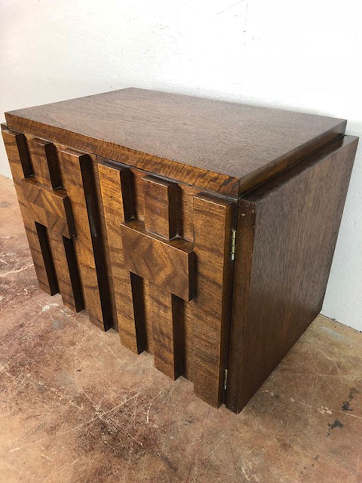 Brutalist nightstand by Lane. Original acquisition condition. A few small nicks. Nice condition overall, circa 1960s.