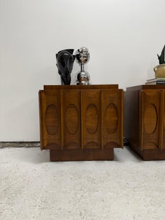 Brutalist Nightstand Tables, Walnut, Canada, Vintage Design, 1975