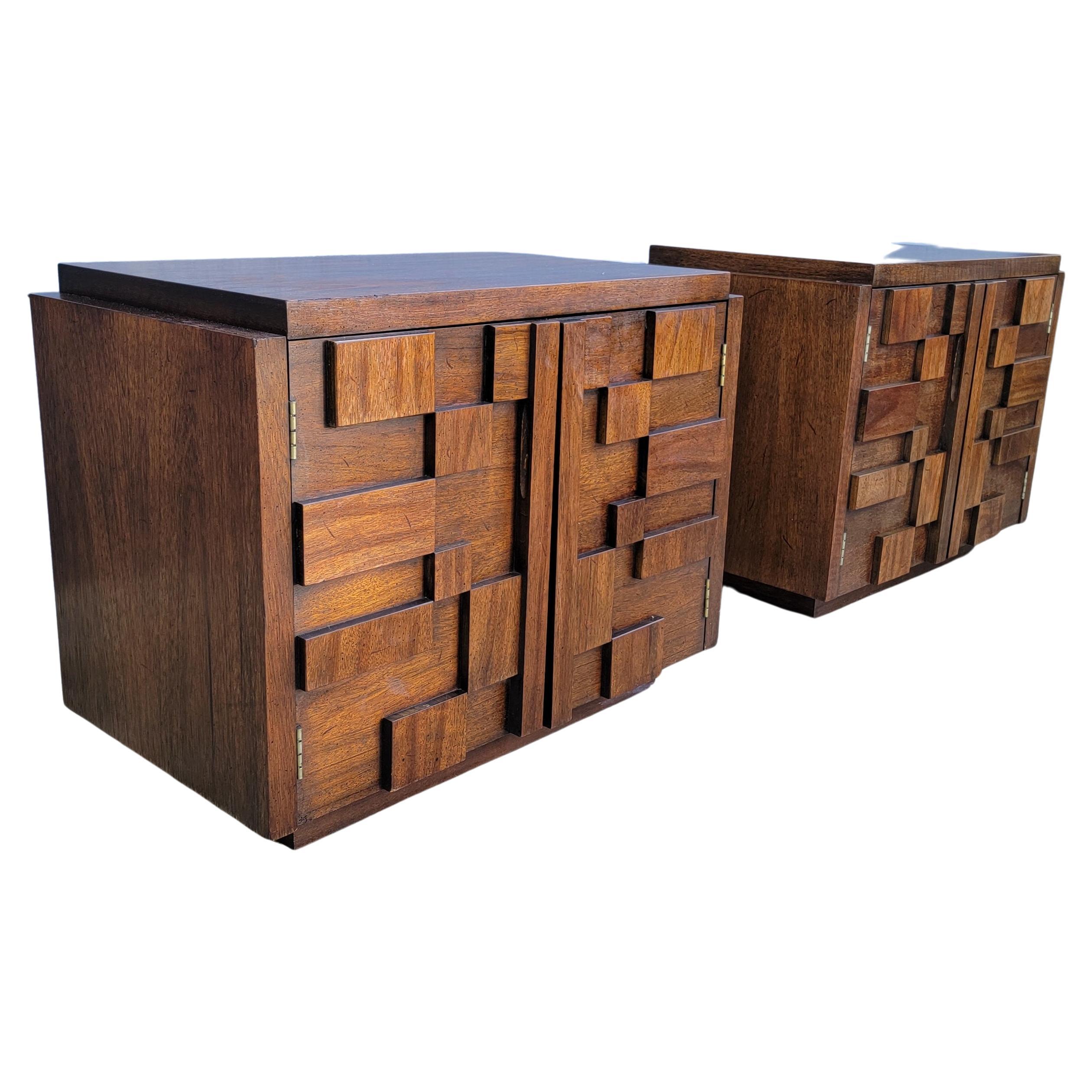 Brutalist Nightstands by Lane Furniture "Staccato" Line 1970's