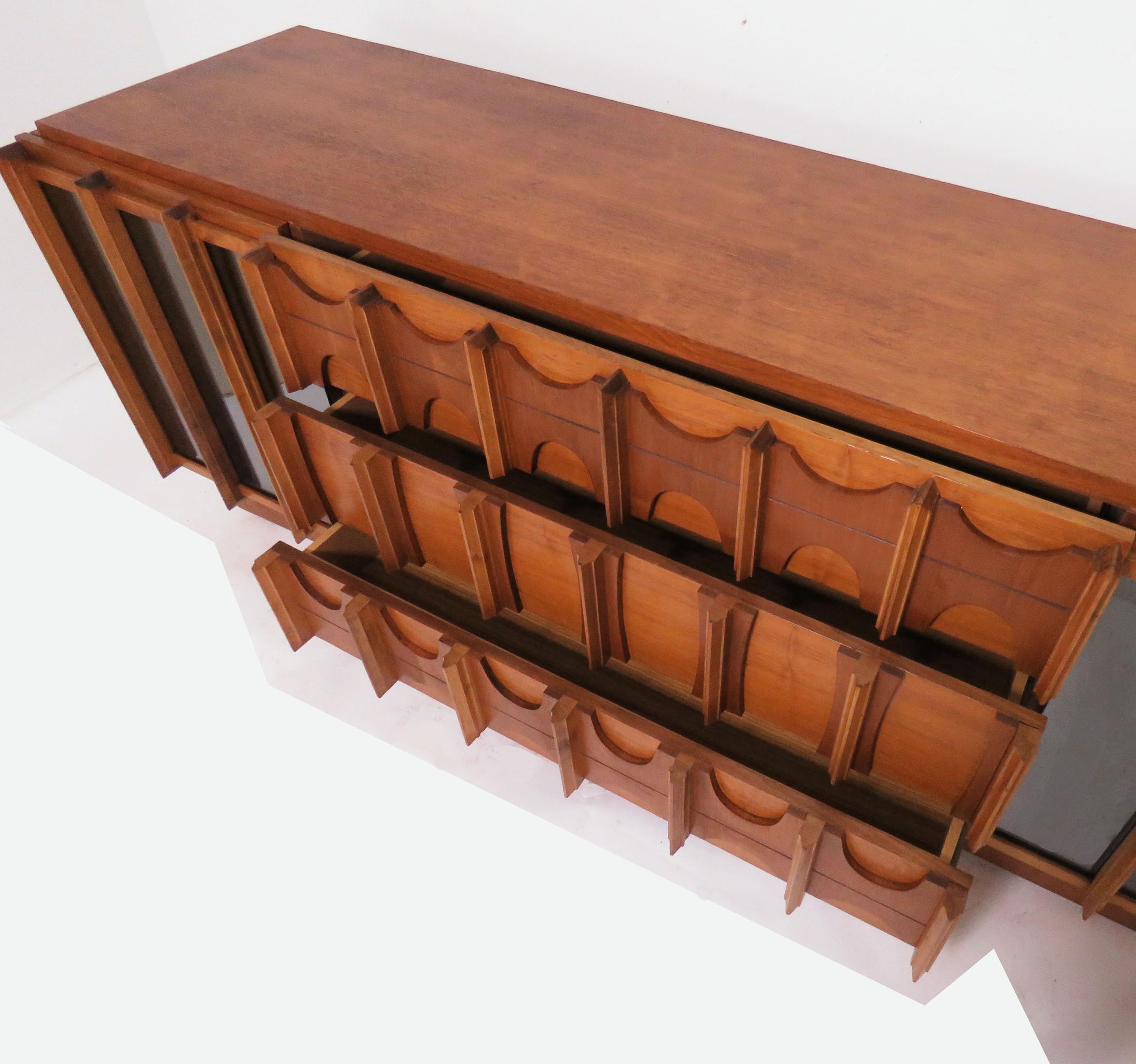Brutalist Nine-Drawer Midcentury Credenza / Dresser by Tabago In Good Condition In Peabody, MA