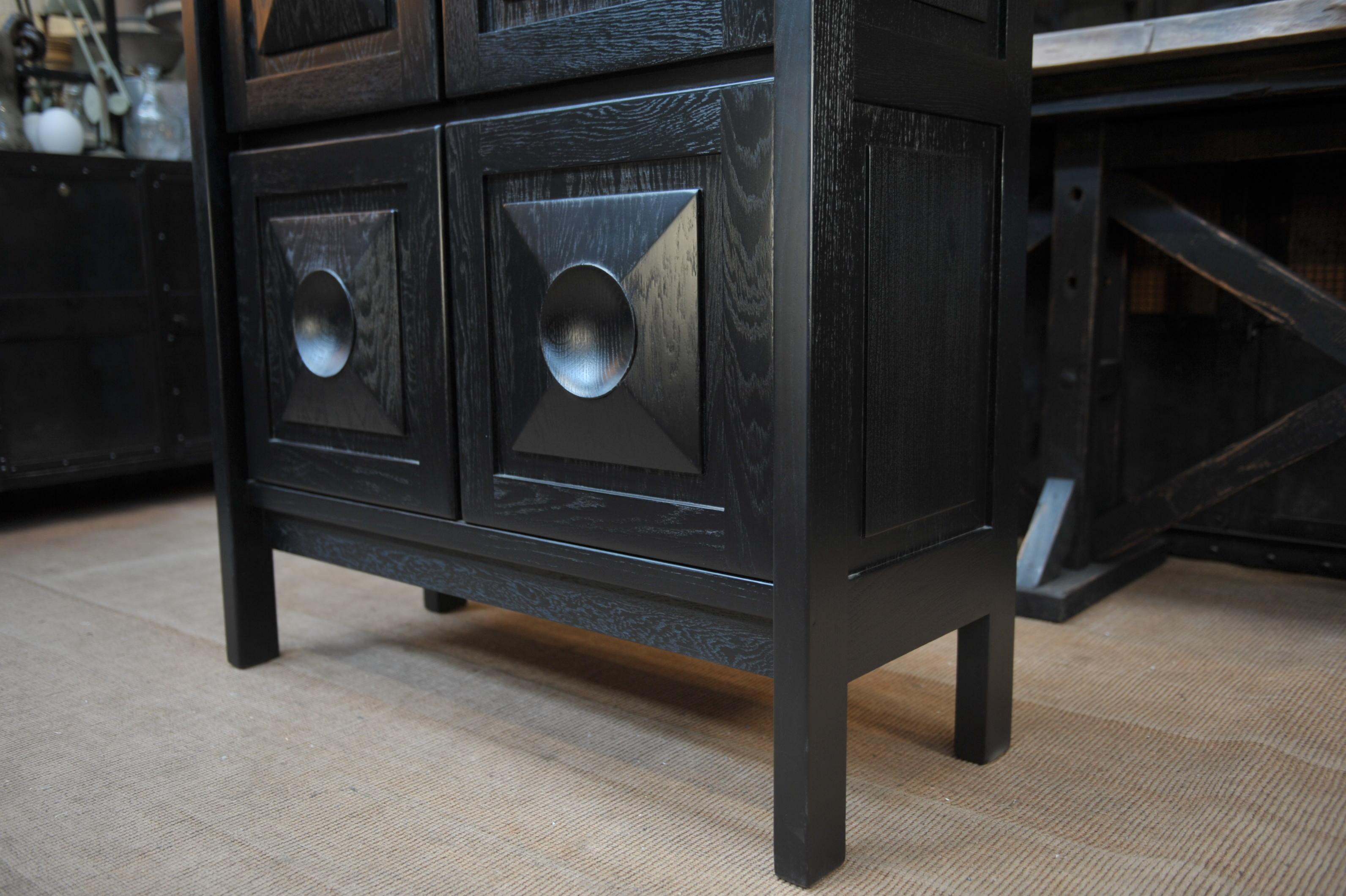 Brutalist Oak 4 Doors Cabinet, Circa 1970 For Sale 9