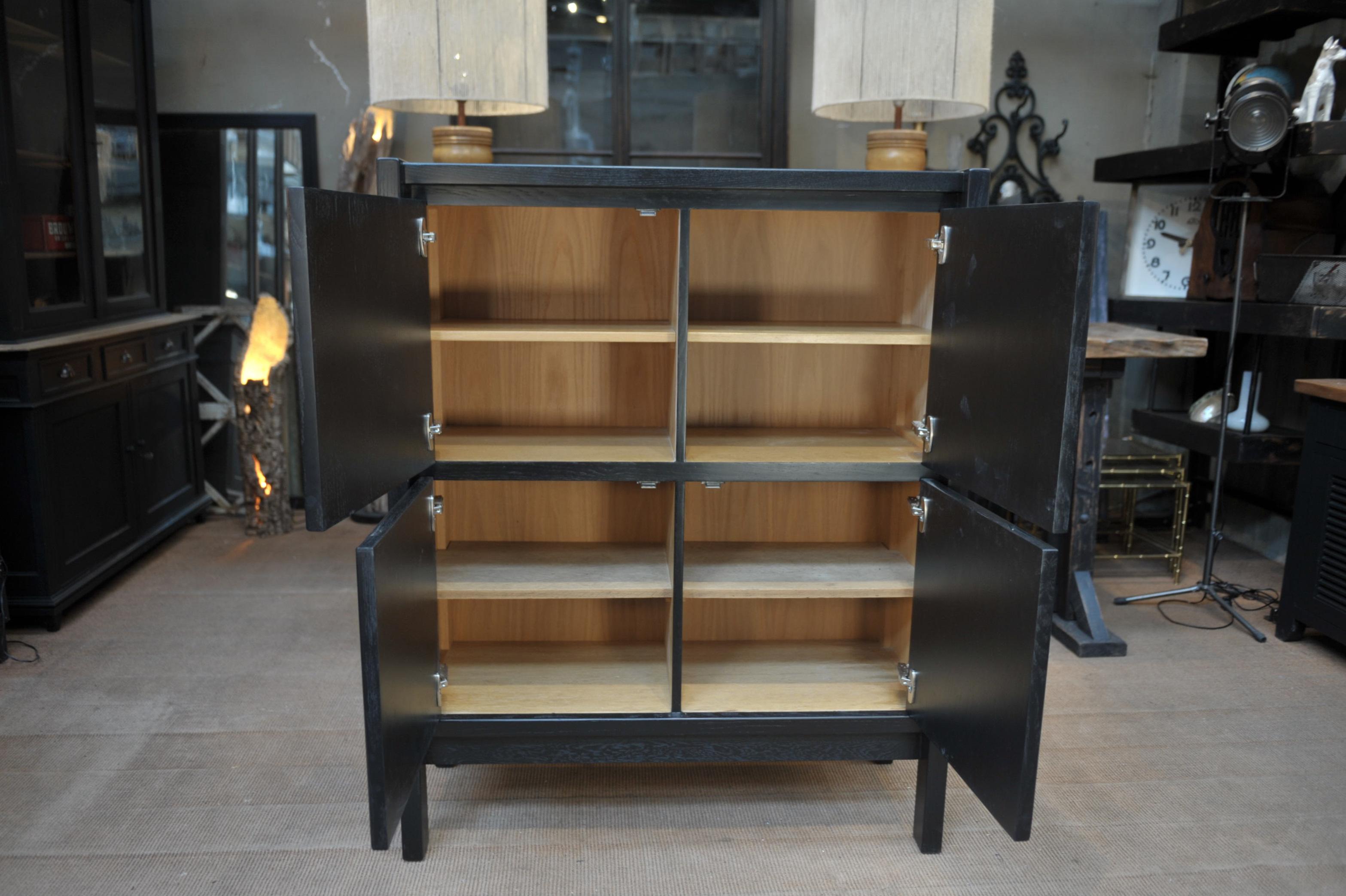 Brutalist Oak 4 Doors Cabinet, Circa 1970 For Sale 1