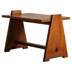 Brutalist Oak Accent Table w/ Mortis & Tenon Joinery, France, 1950's
