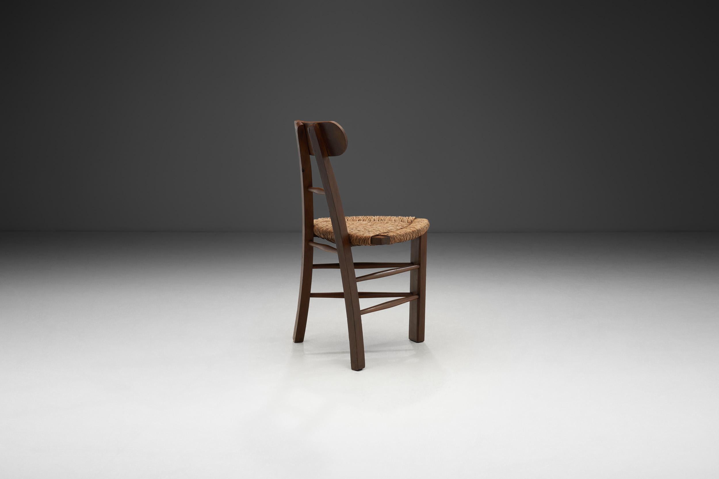 Chaise tripode brutaliste en chêne et rotin, Europe 20ème siècle Bon état à Utrecht, NL