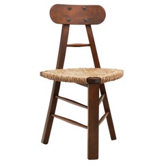 Brutalist Oak and Cane Tripod Chair, Europe 20th Century