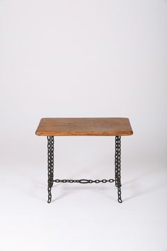 Brutalist Oak and Chain Base Side Table, France, 1960s