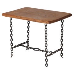 Brutalist Oak and Chain Base Side Table, France, 1960s
