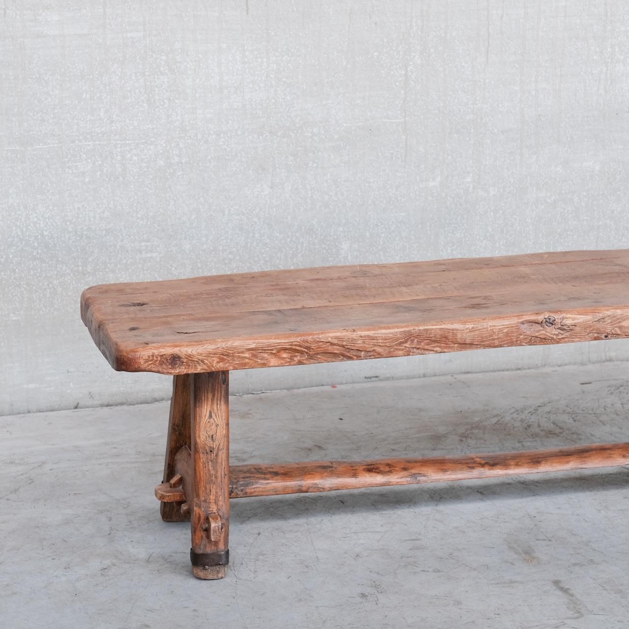 Brutalist Oak and Iron Mid-Century French Coffee Table In Good Condition In London, GB