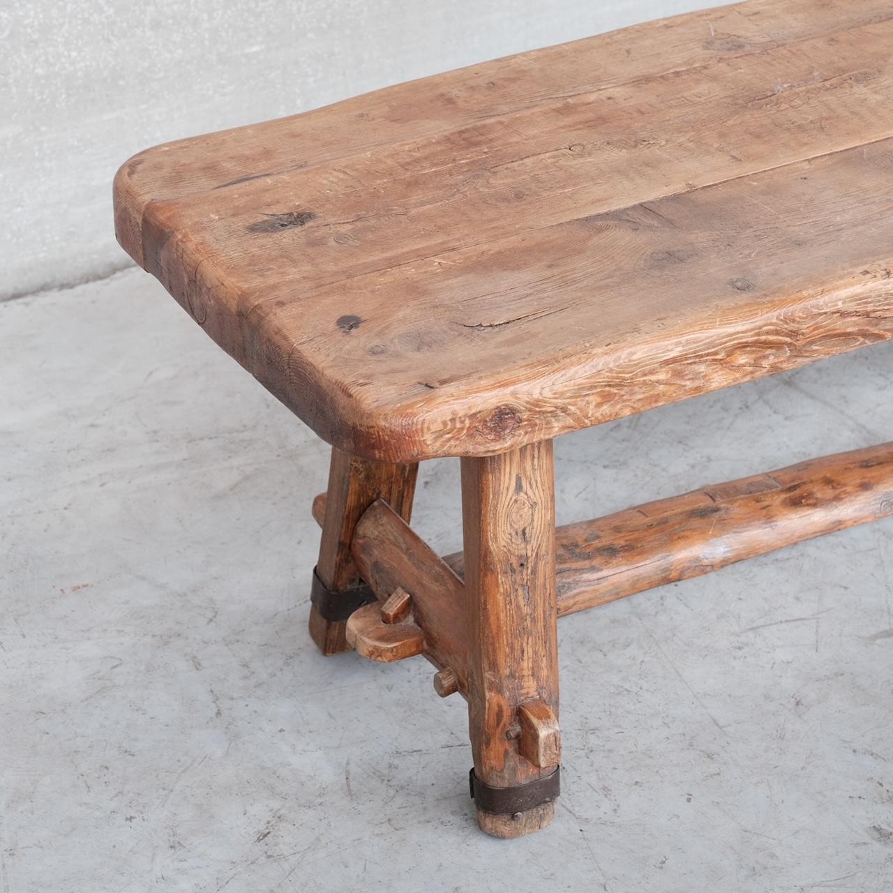 20th Century Brutalist Oak and Iron Mid-Century French Coffee Table