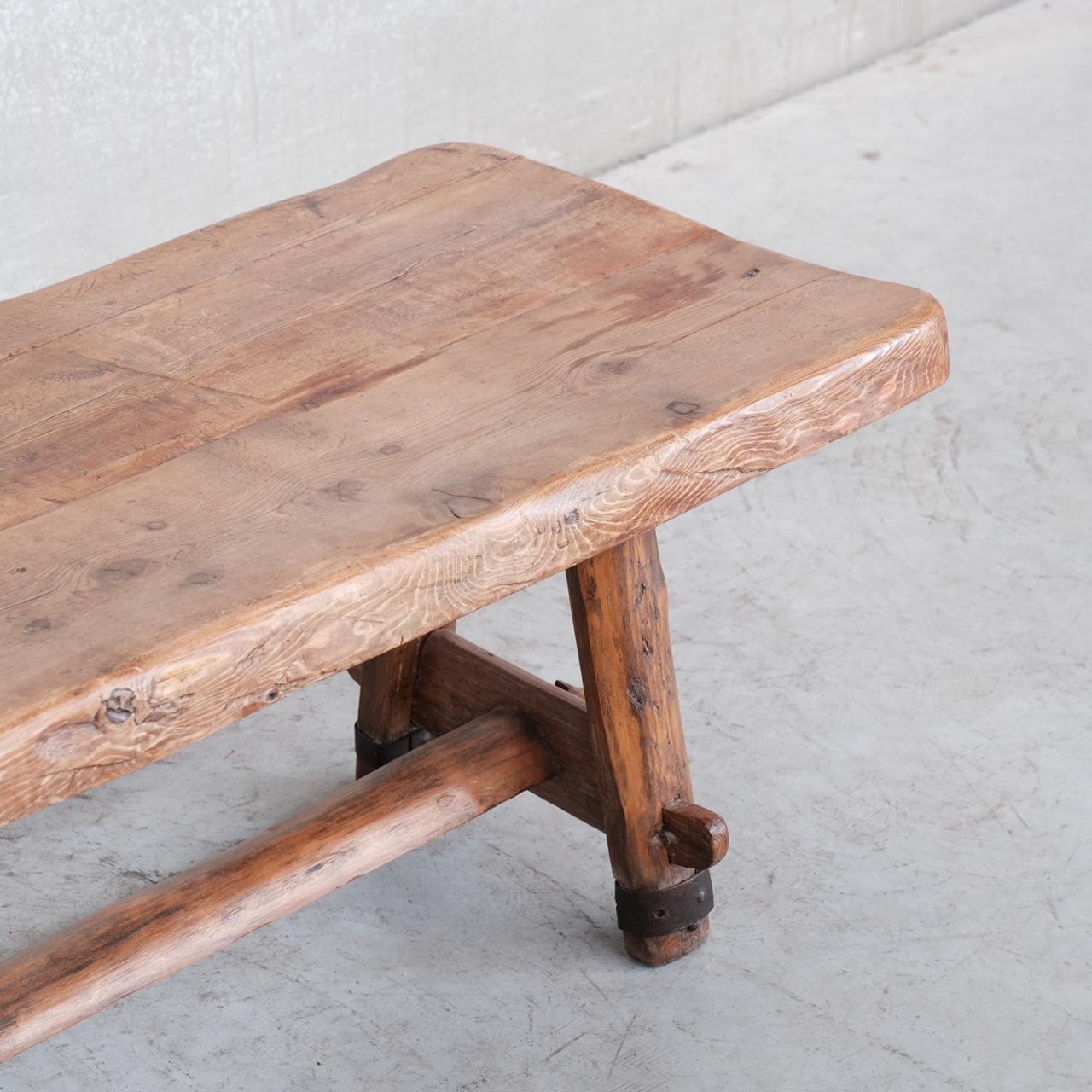 Wood Brutalist Oak and Iron Mid-Century French Coffee Table