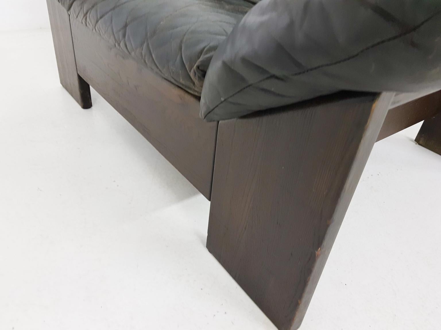 Brutalist Oak and Leather Lounge Chair by Leolux, Dutch Design, 1970s 2
