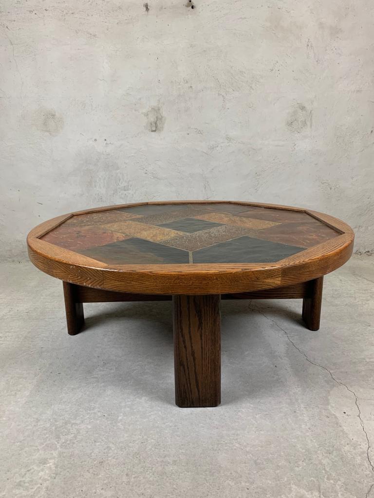 Brutalist Oak And Stone Coffee Table  In Good Condition For Sale In Temse, BE