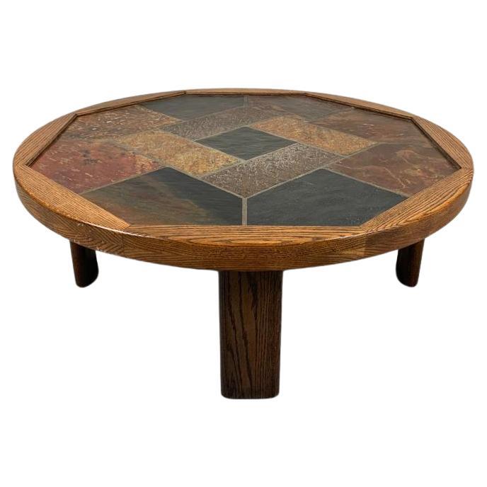 Brutalist Oak And Stone Coffee Table  For Sale