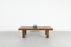 Brutalist Oak and Terracotta Tile Coffee Table in the Style of Roger Capron