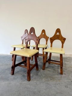 Brutalist Oak Arts and Crafts Antique Chairs, Set of 4