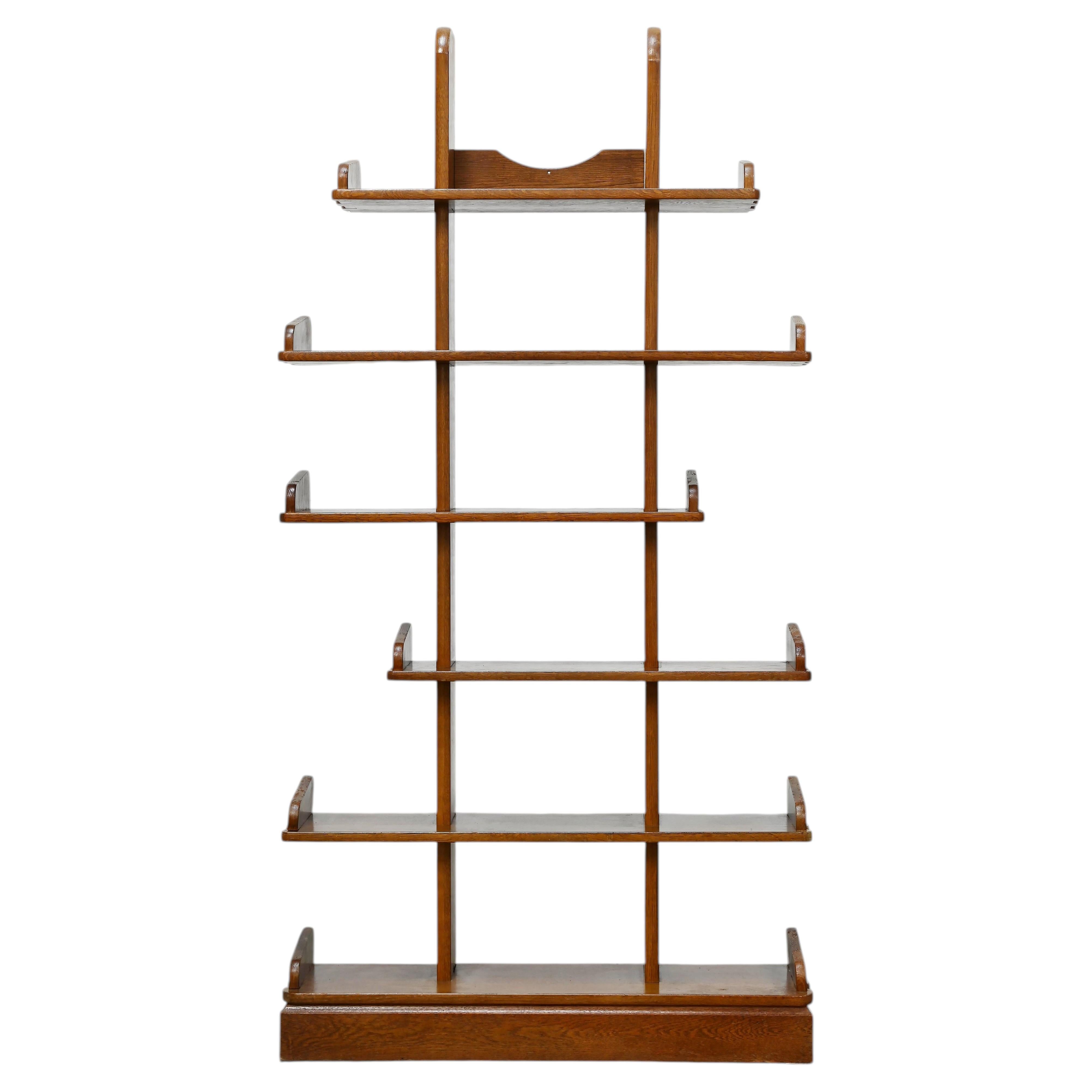 Brutalist Oak Asymmetrical Shelving Unit or Bookcase, The Netherlands, 1970s For Sale