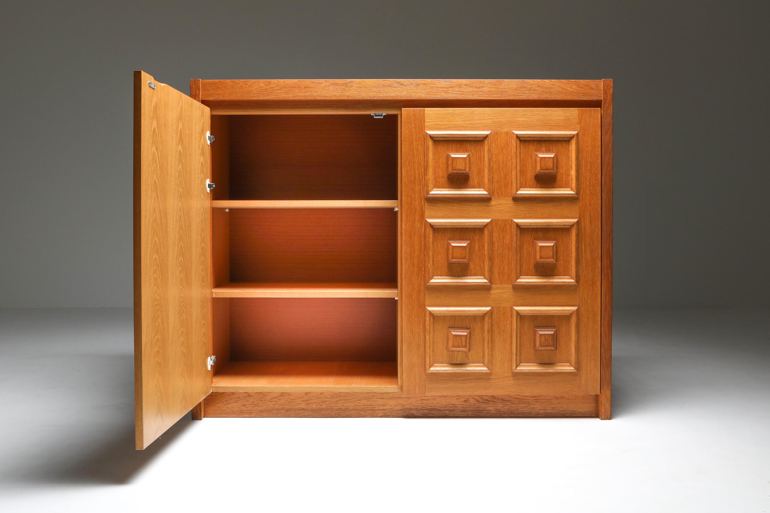European Brutalist Oak Bar Cabinet by De Coene