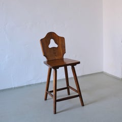 Brutalist Oak Bar Chair  Germany  1950s