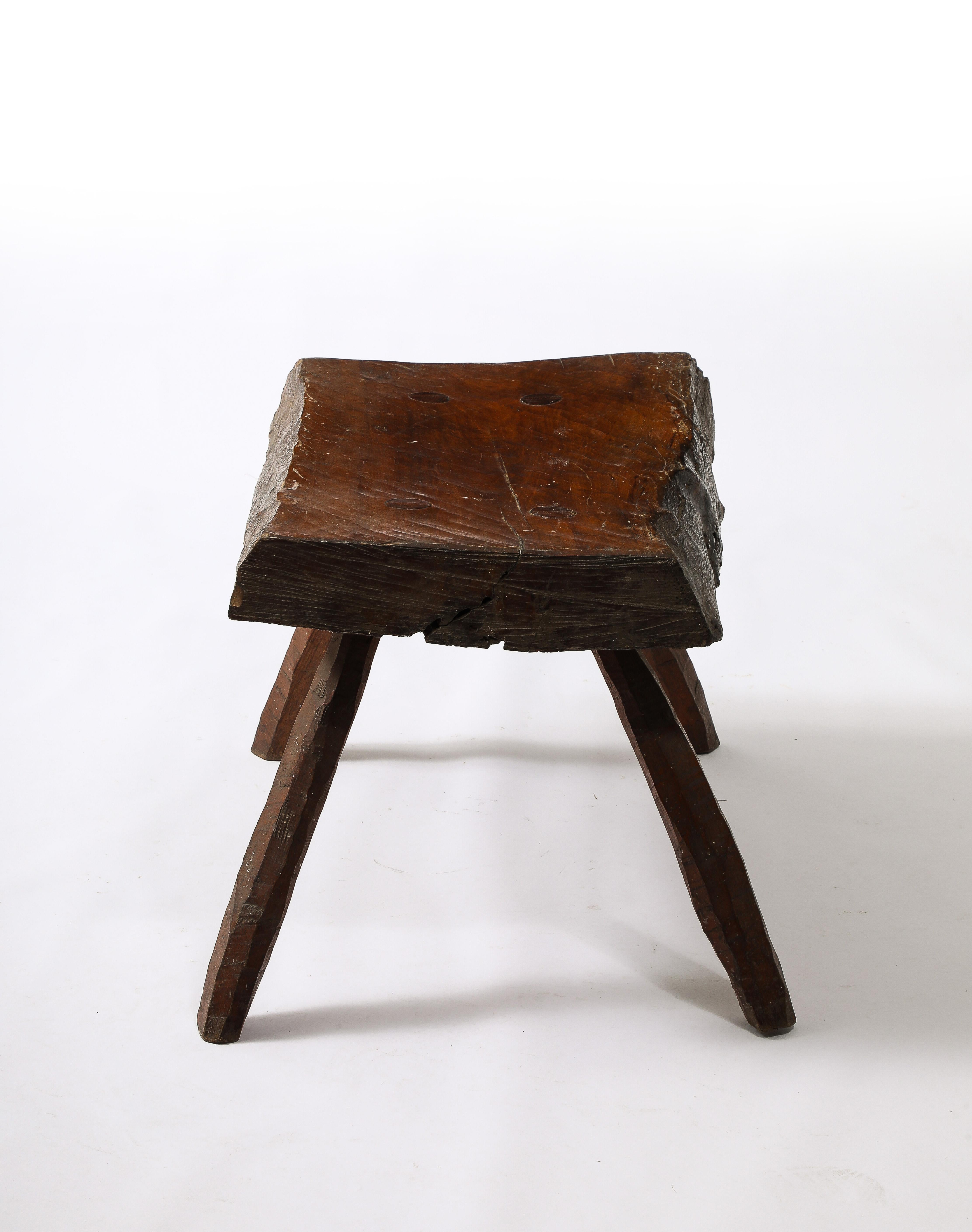 Brutalist Oak Bench, France 1950's 3