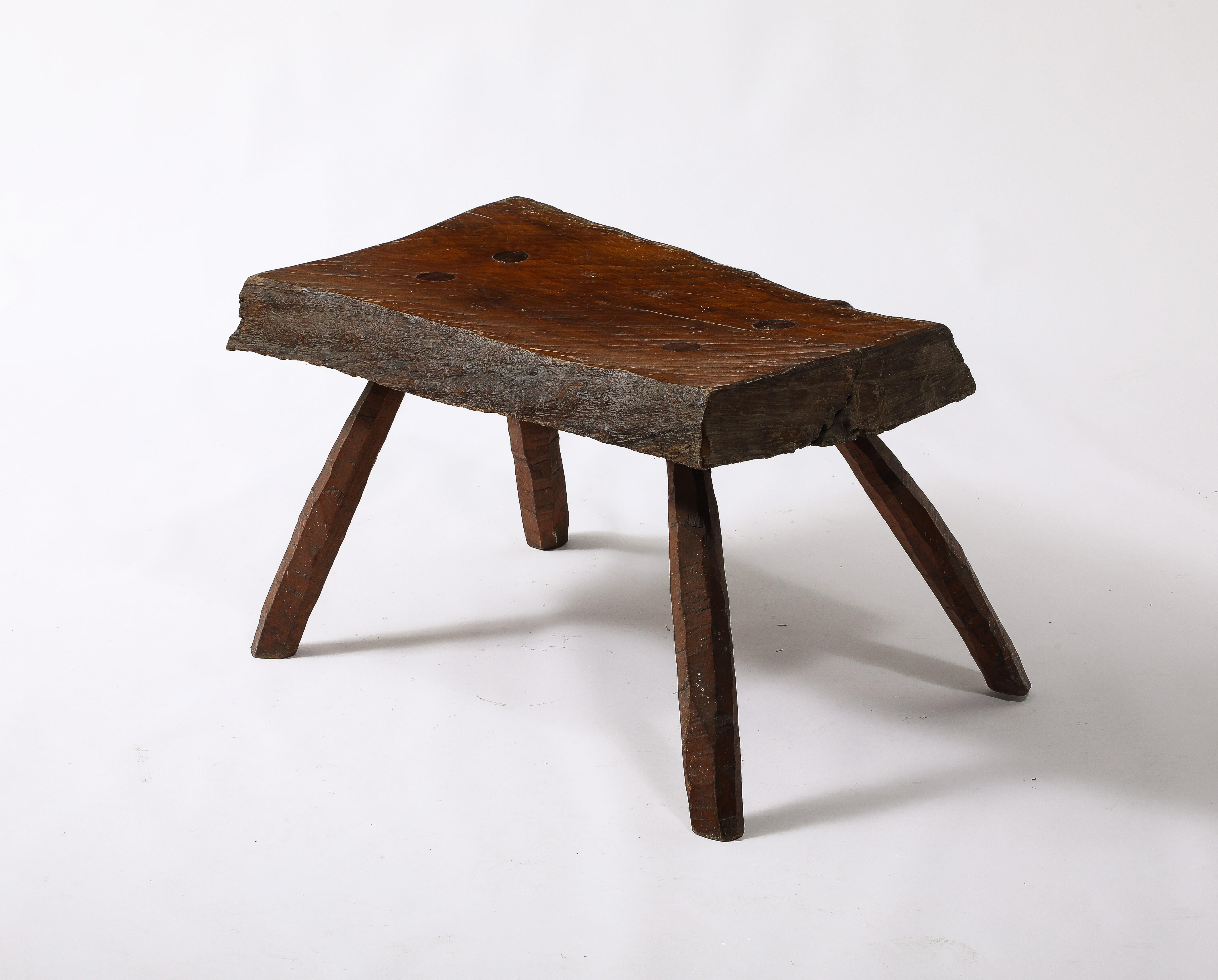 Brutalist Oak Bench, France 1950's 4