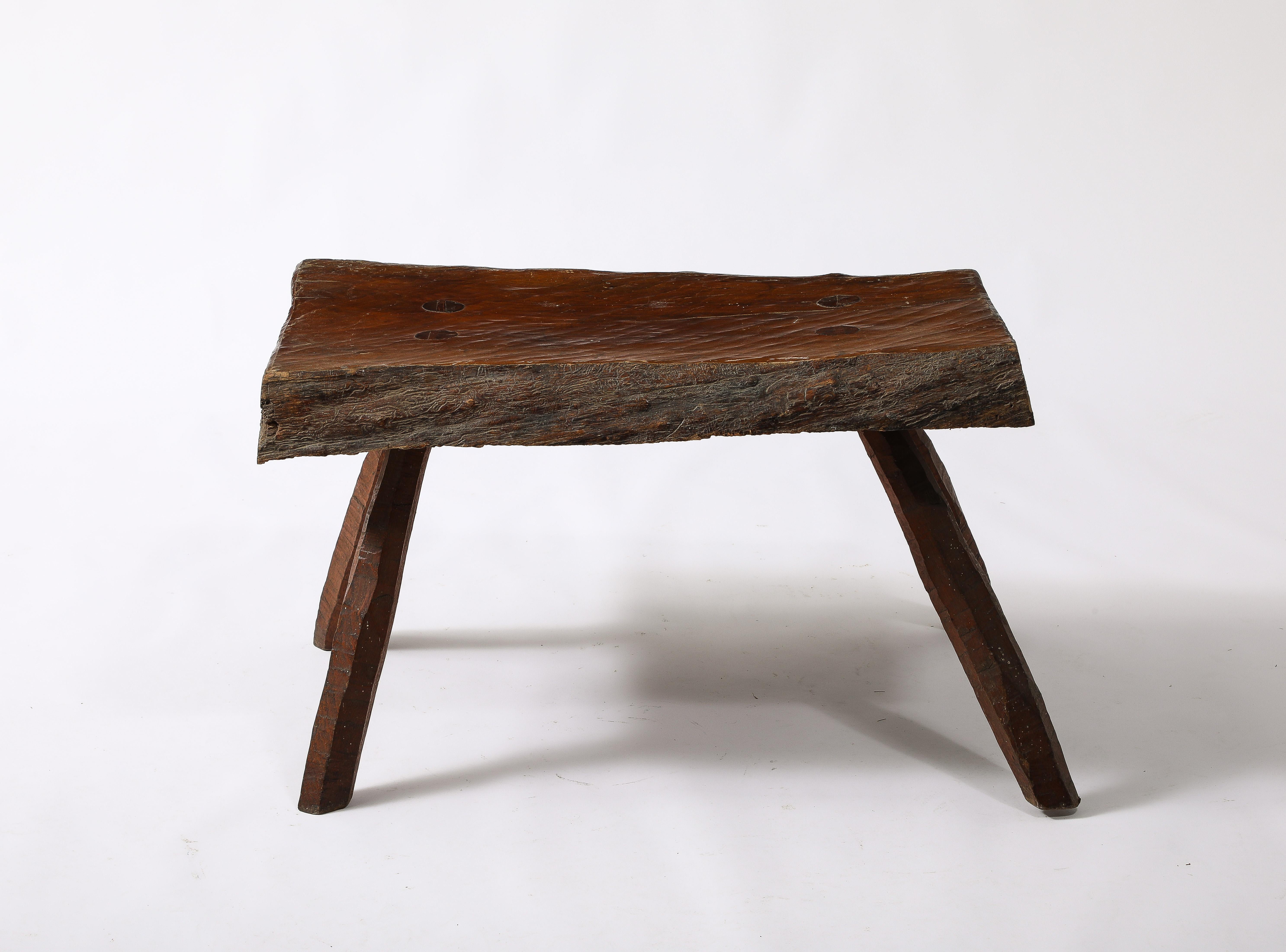 Brutalist Oak Bench, France 1950's 5
