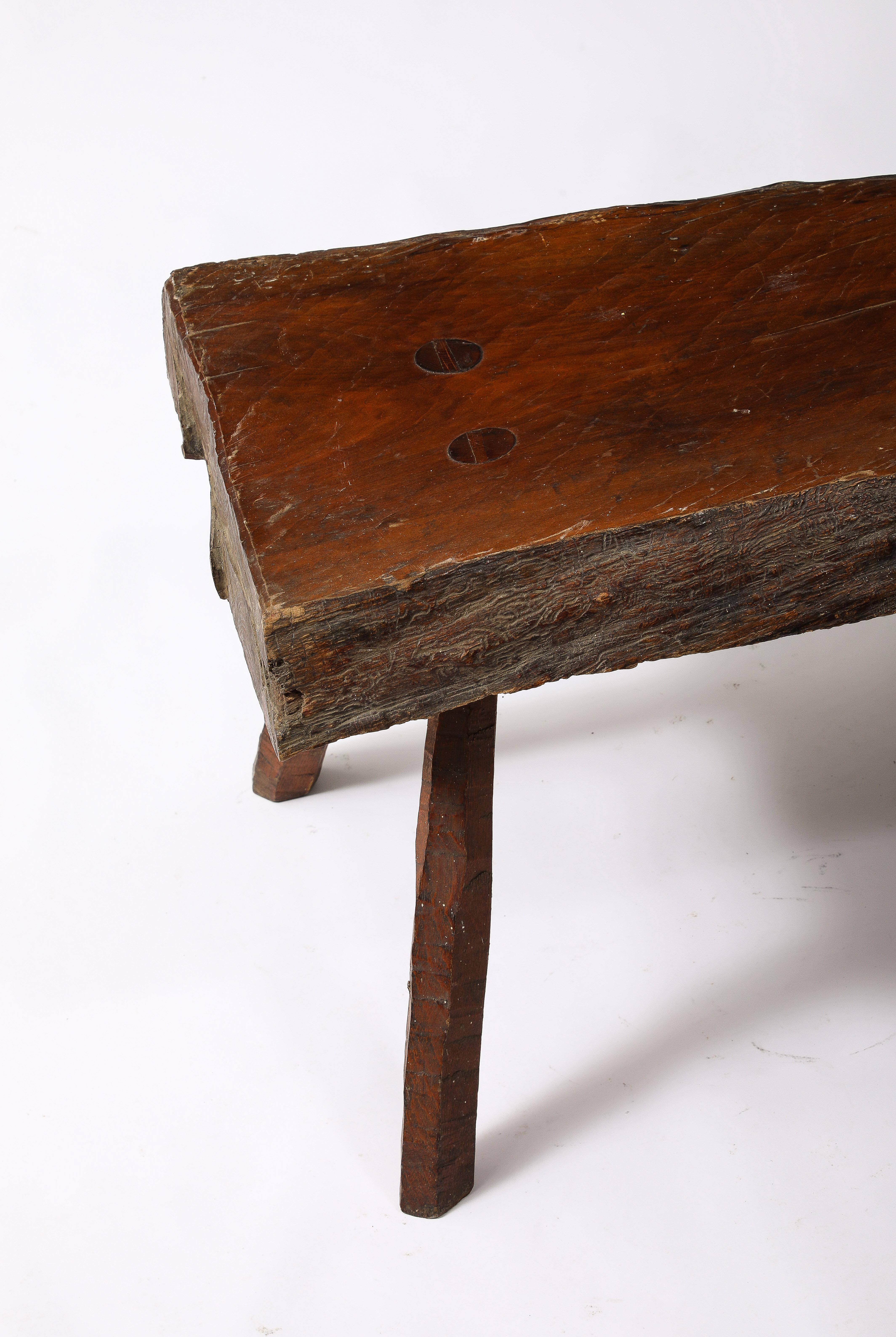 Brutalist Oak Bench, France 1950's 6