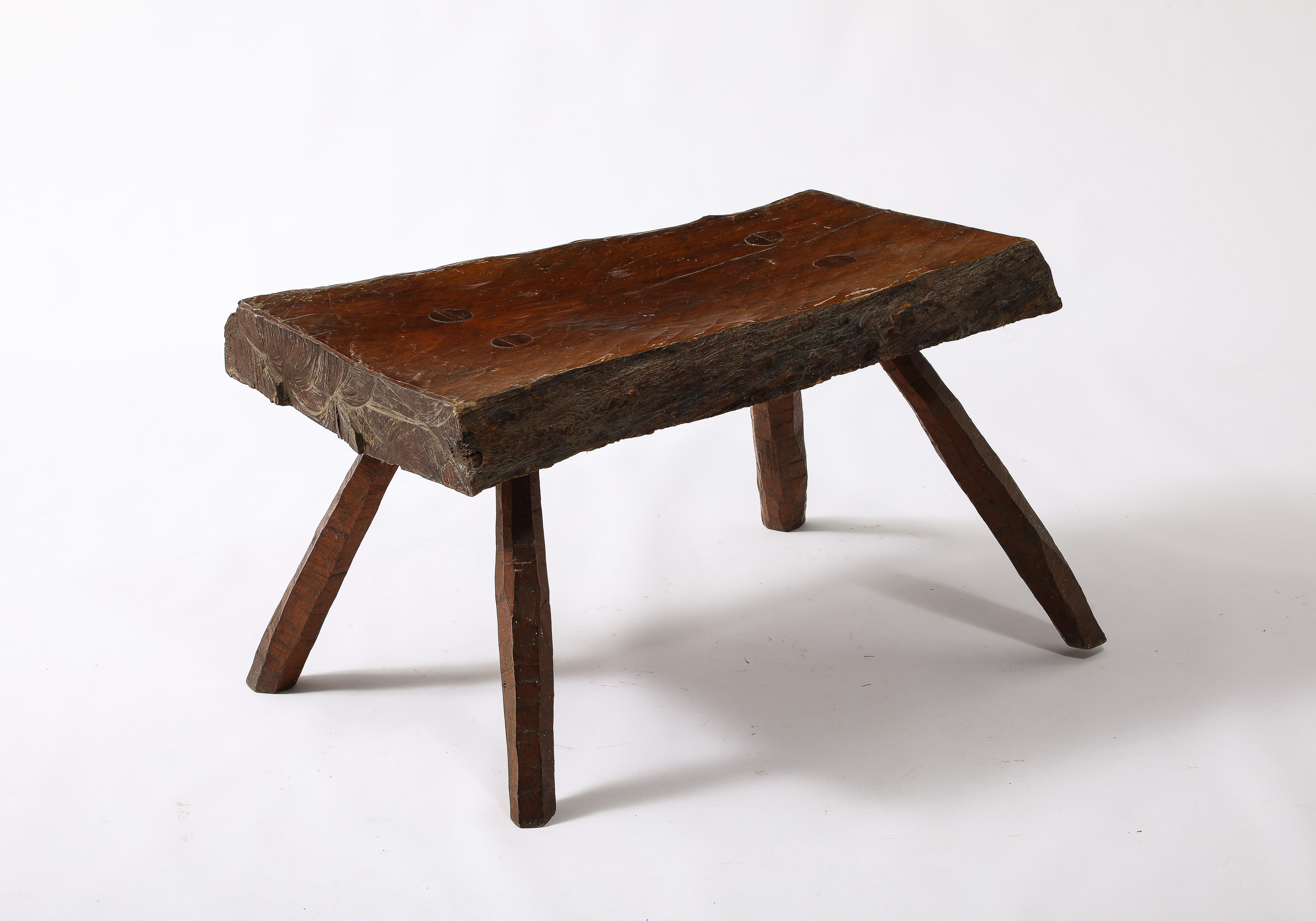Brutalist Oak Bench, France 1950's 7