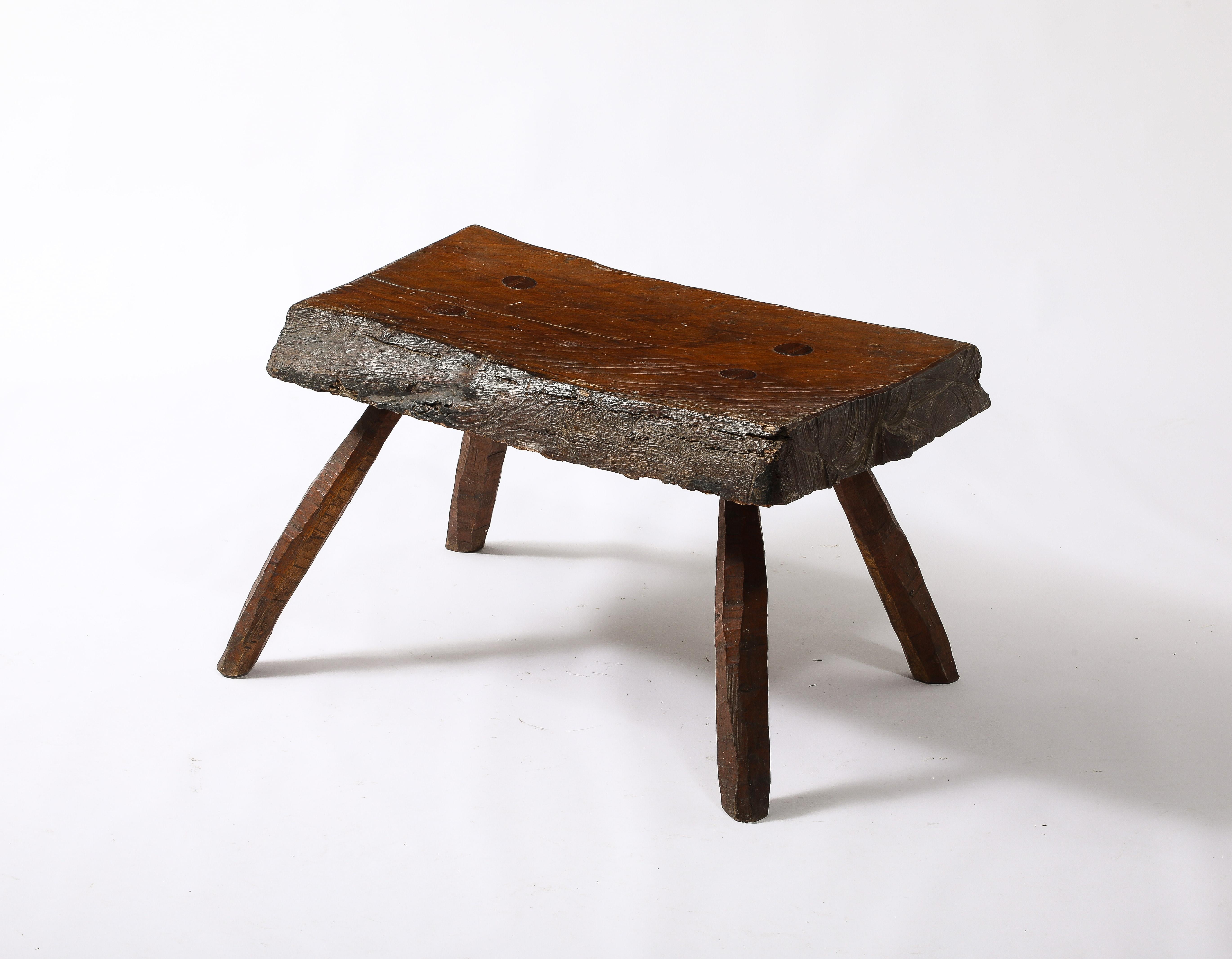 French Brutalist Oak Bench, France 1950's