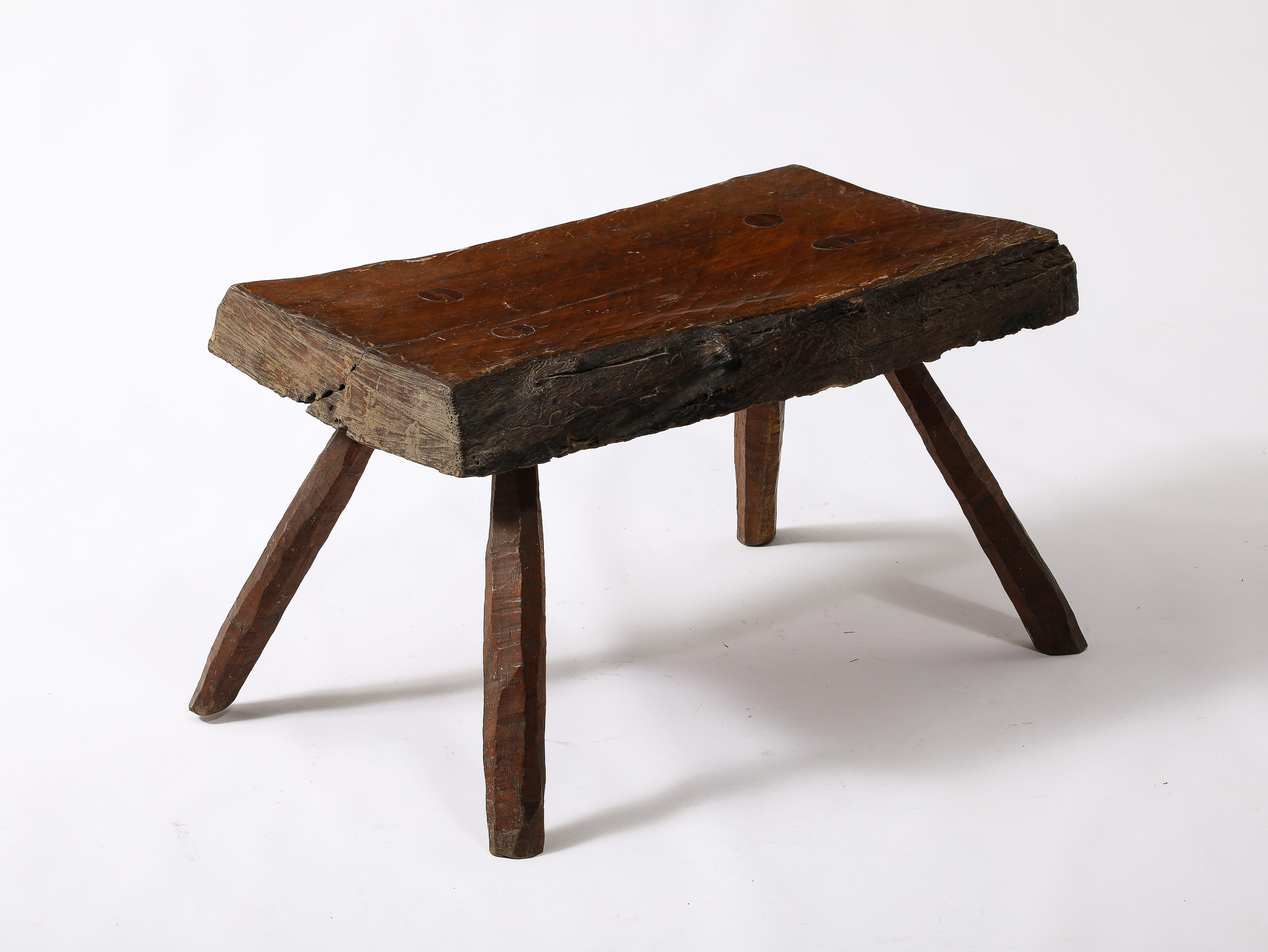 20th Century Brutalist Oak Bench, France 1950's