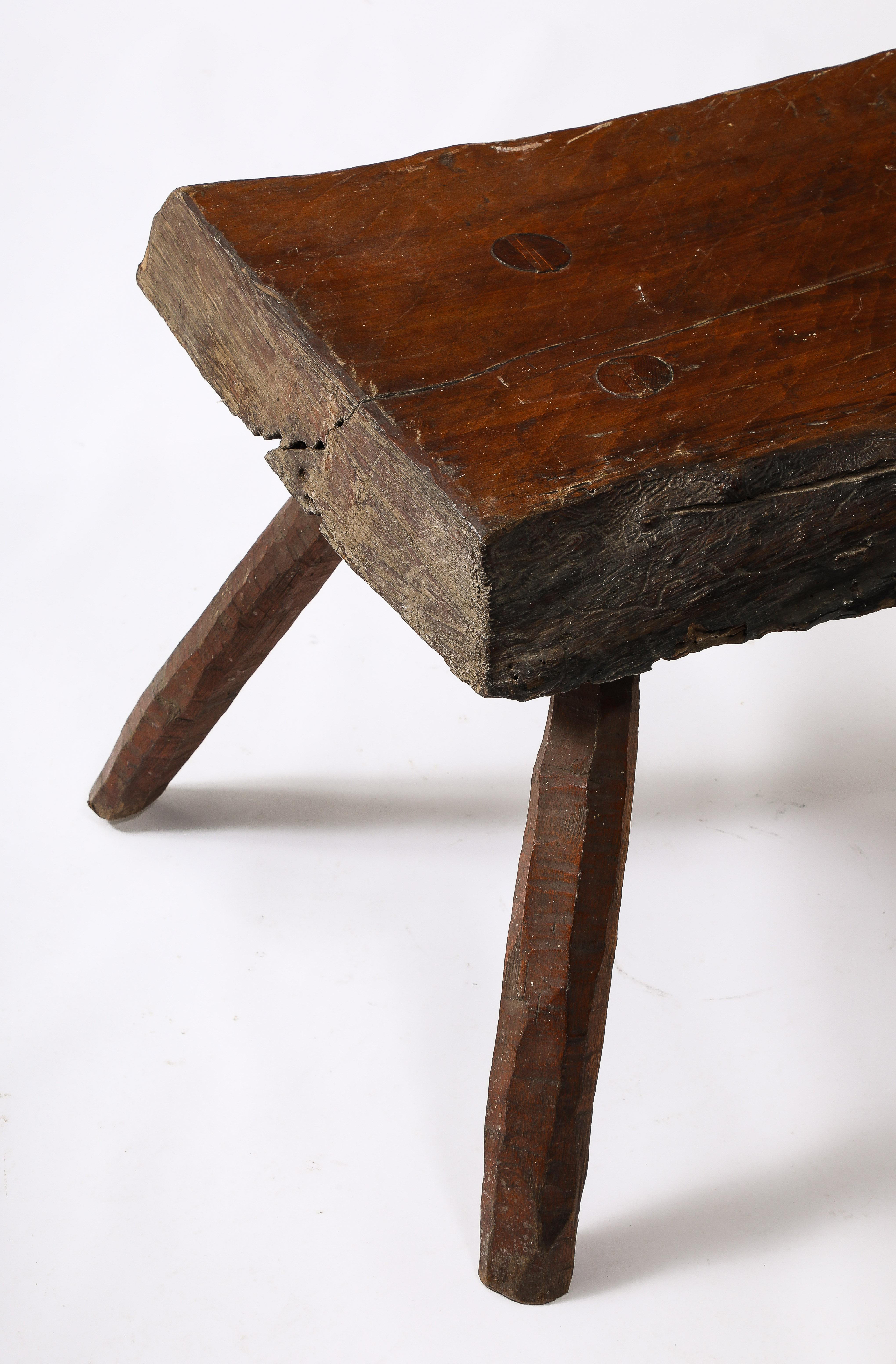 Brutalist Oak Bench, France 1950's 1