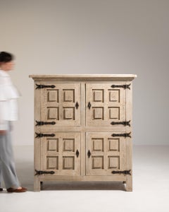 Brutalist Oak Buffet, Whitewashed Wood, French Design, 1970s Vintage