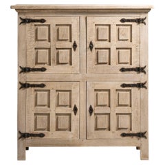 Brutalist Oak Buffet, Whitewashed Wood, French Design, 1970s Vintage