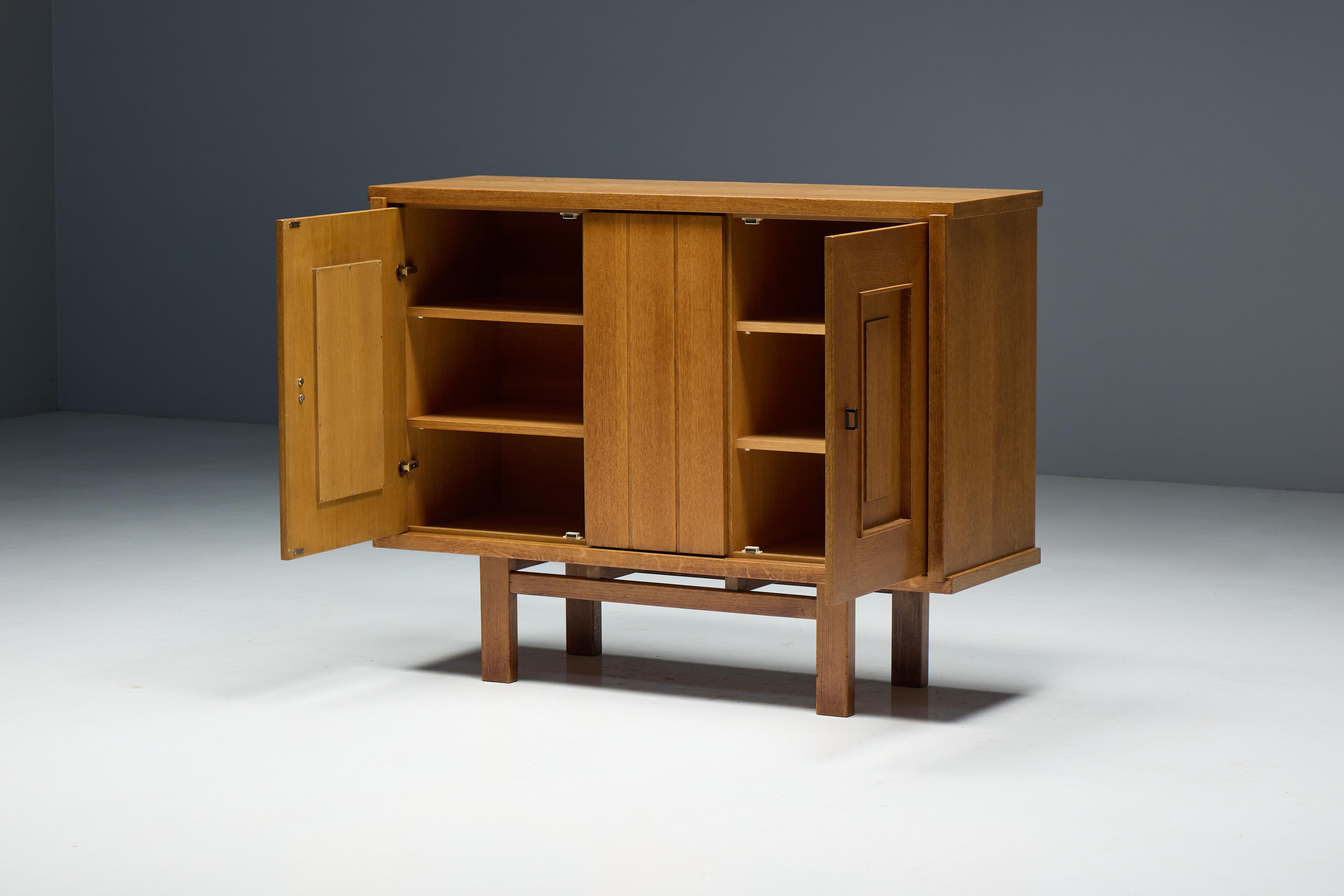 Brutalist Oak Cabinet, Belgium, 1960s For Sale 8