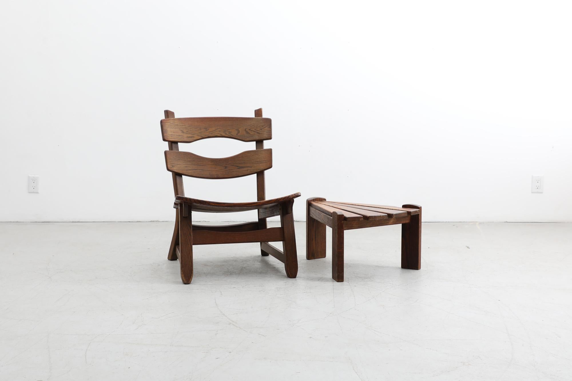 Mid-Century Modern Brutalist Oak Chair and Table Sets by AWA Almelo