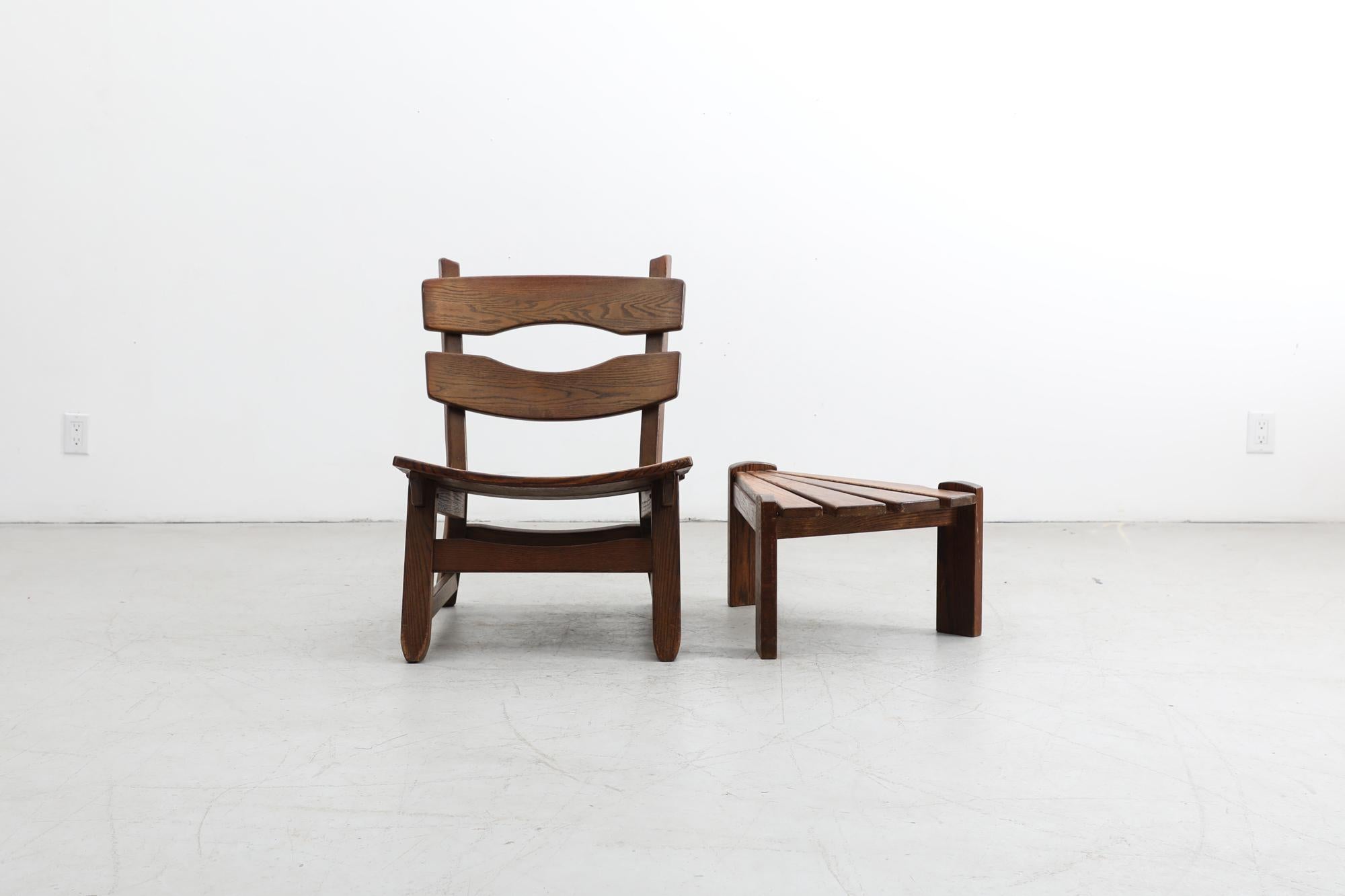 Dutch Brutalist Oak Chair and Table Sets by AWA Almelo