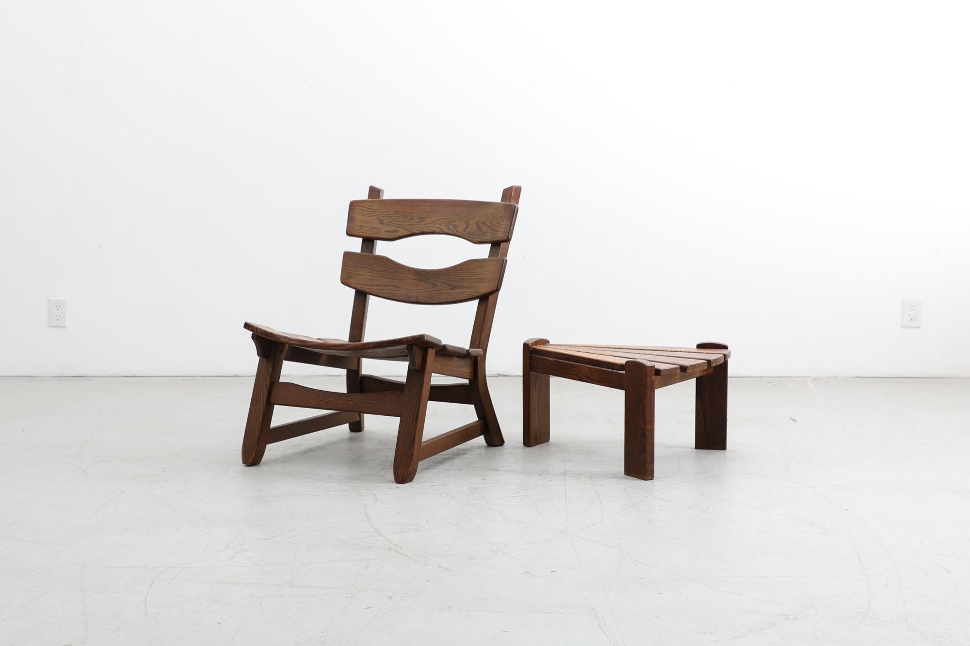 Brutalist Oak Chair and Table Sets by AWA Almelo In Good Condition In Los Angeles, CA