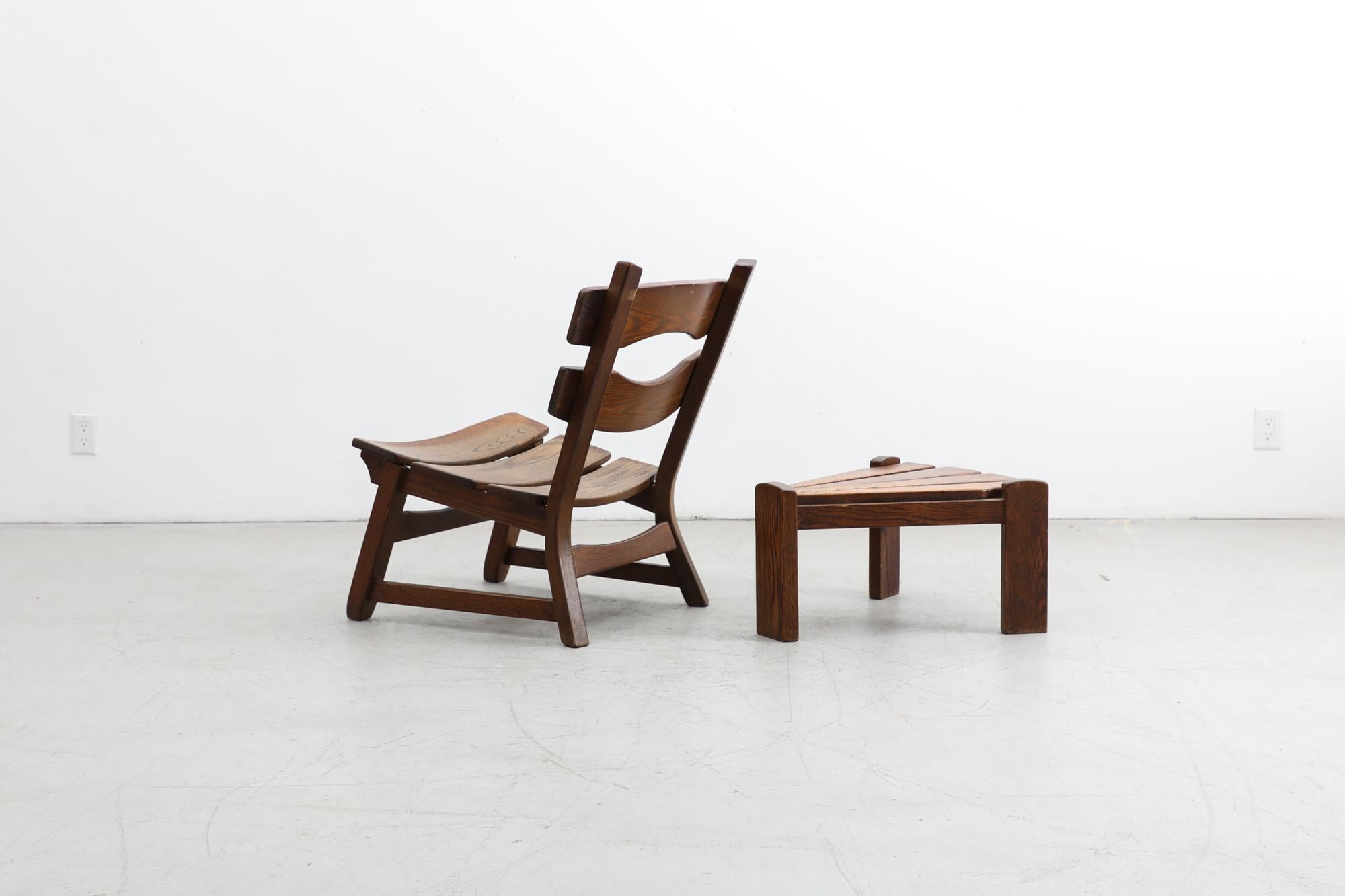 Brutalist Oak Chair and Table Sets by AWA Almelo 1