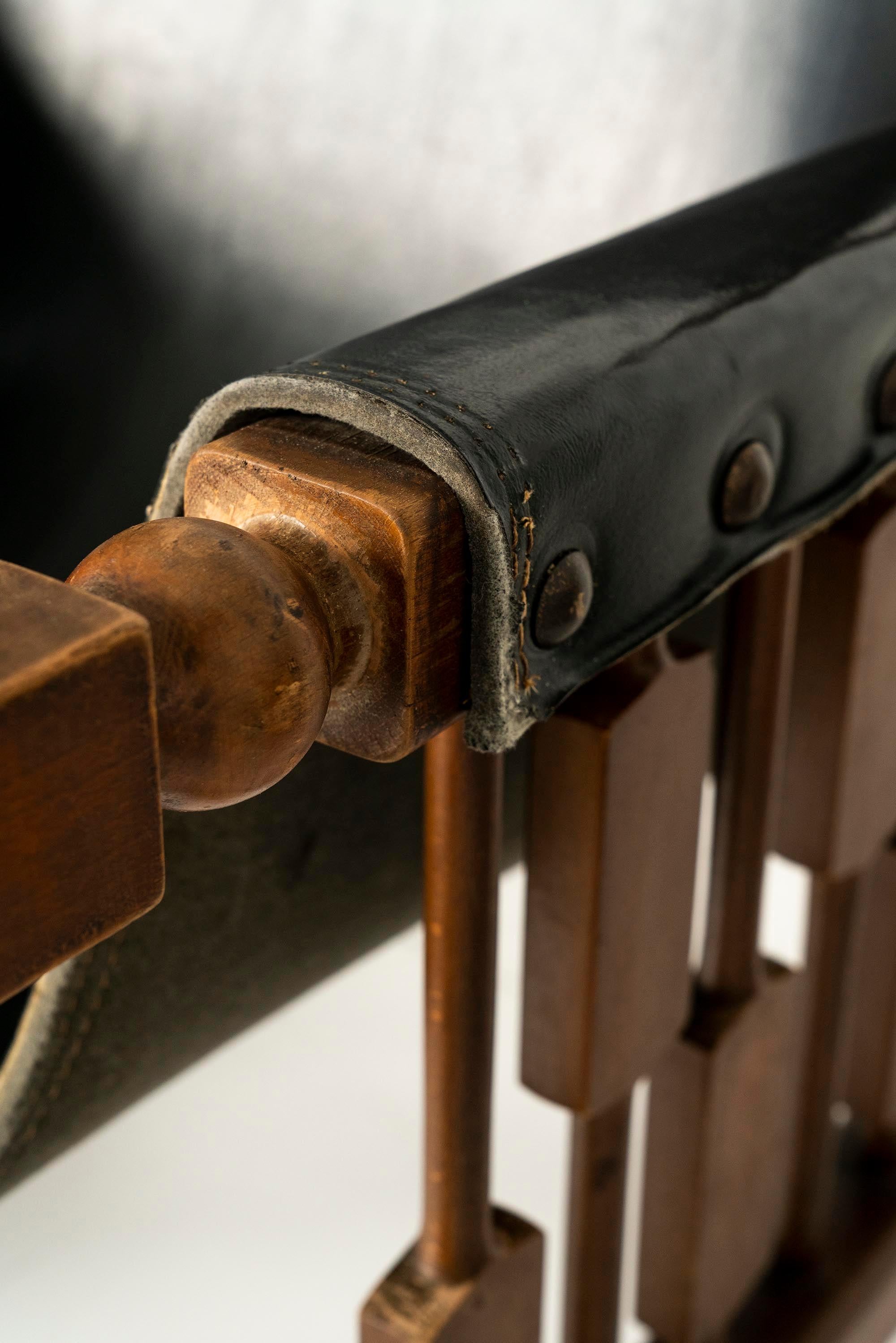 Brutalist Oak Chairs with Faux Leather in the Style of Charles Dudouyt, 1950s For Sale 2