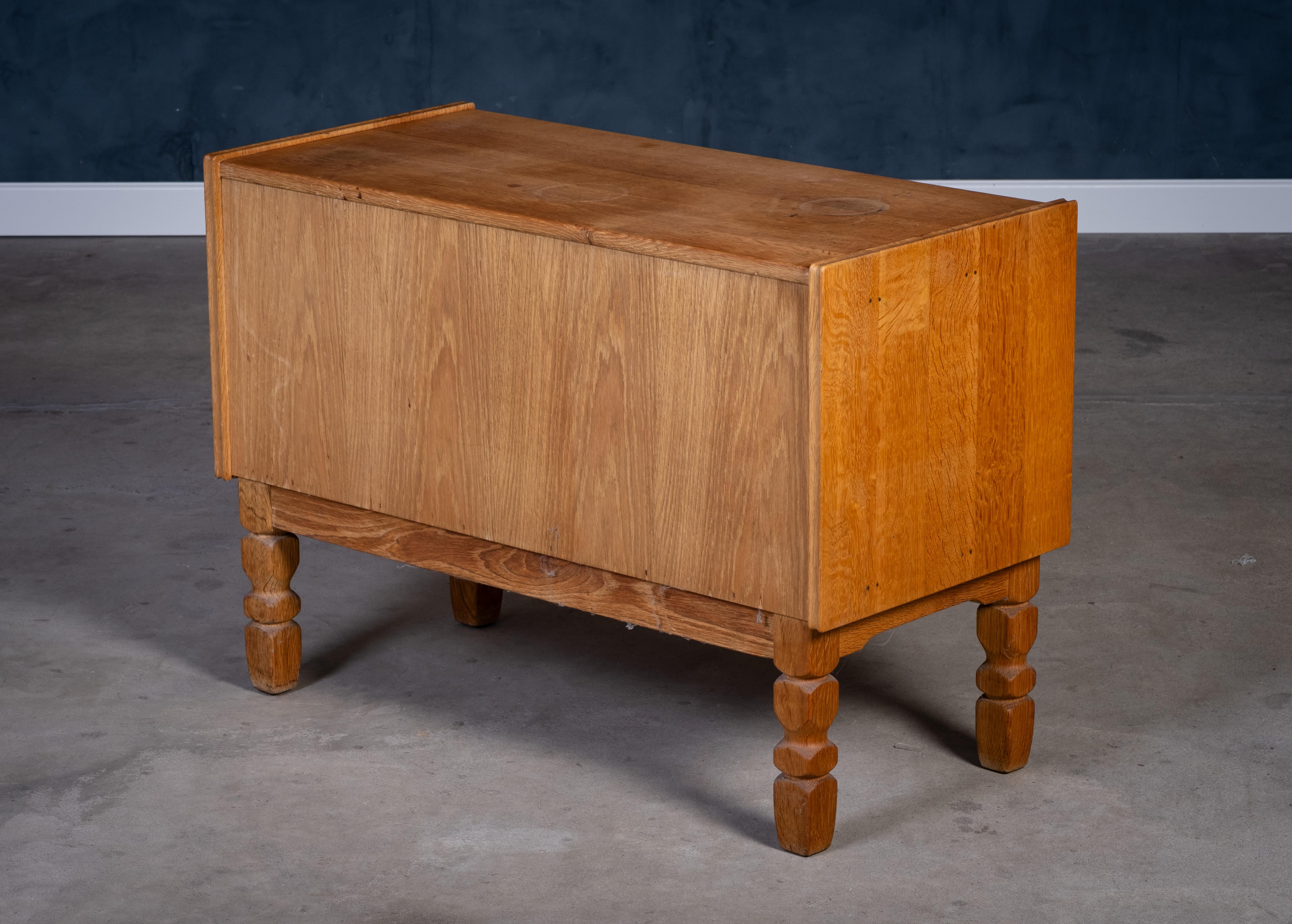 Brutalist Oak Chest of Drawers, in the style of Henning Kjærnulf, 1970s For Sale 1